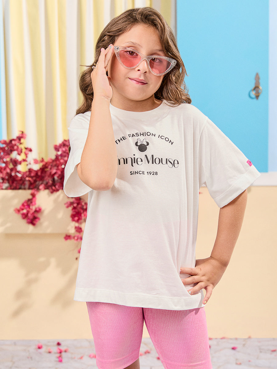 Conjunto Infantil Animê Verão Shorts Ciclista Rosa e Blusa Minnie Disney