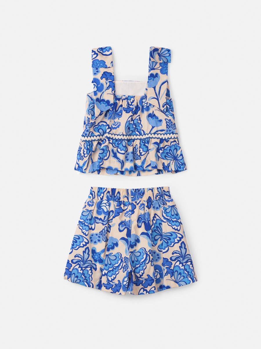 Conjunto Infantil Anime Verão Shorts e Blusa Azul Borboleta