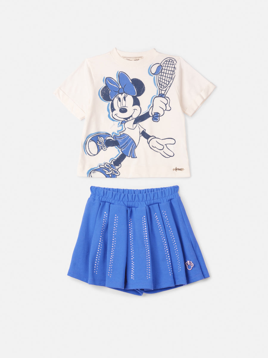 Conjunto Infantil Anime Verão Shorts Saia Azul e Blusa Minnie Disney