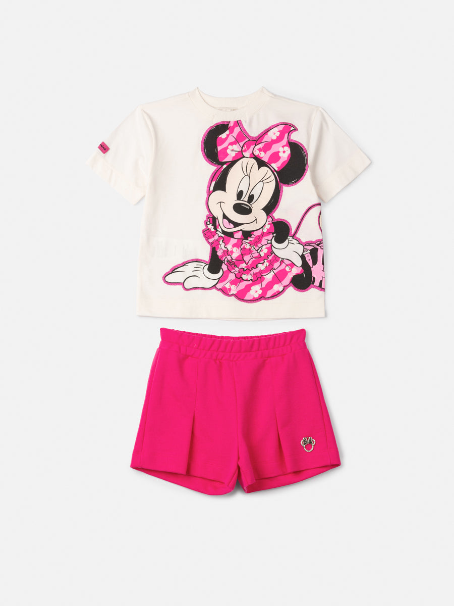Conjunto Infantil Animê Verão Shorts Rosa e Blusa Minnie Disney