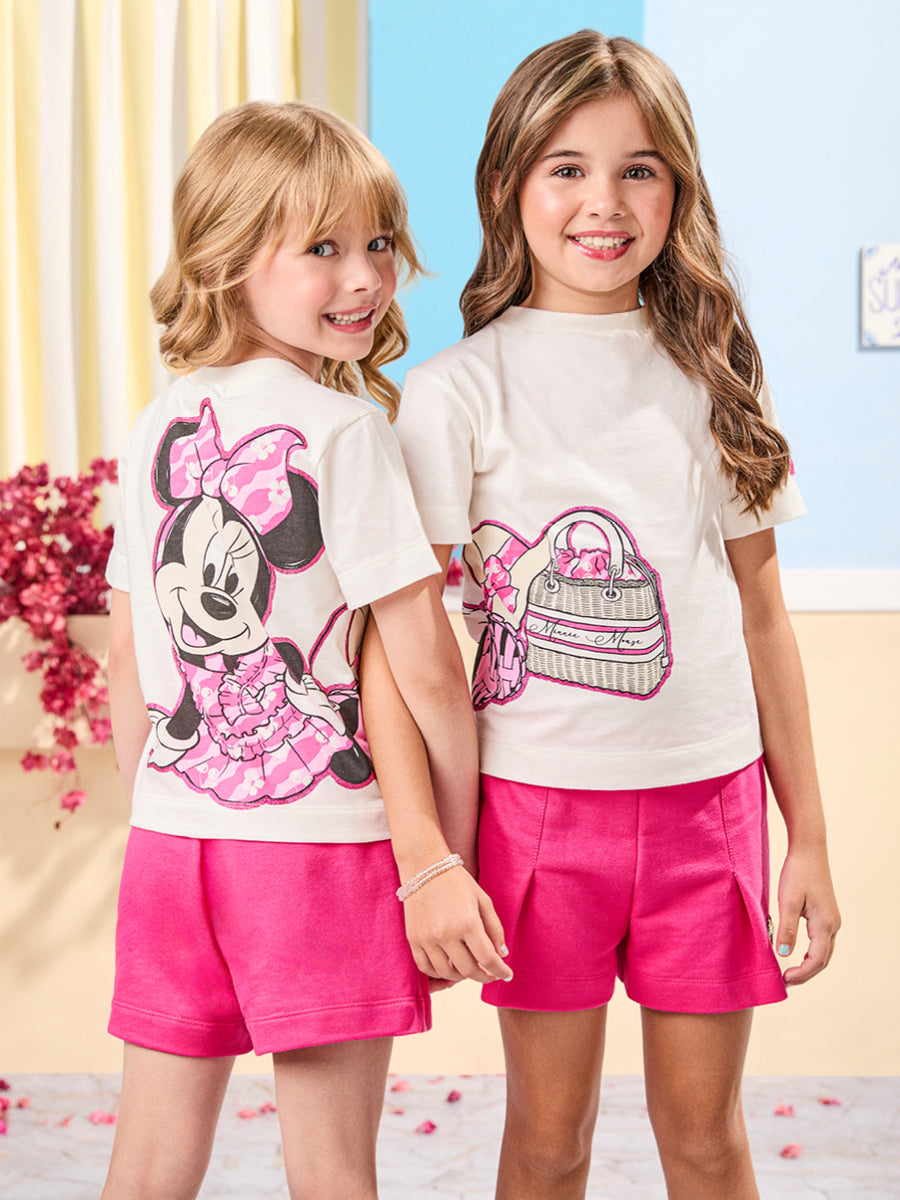 Conjunto Infantil Animê Verão Shorts Rosa e Blusa Minnie Disney