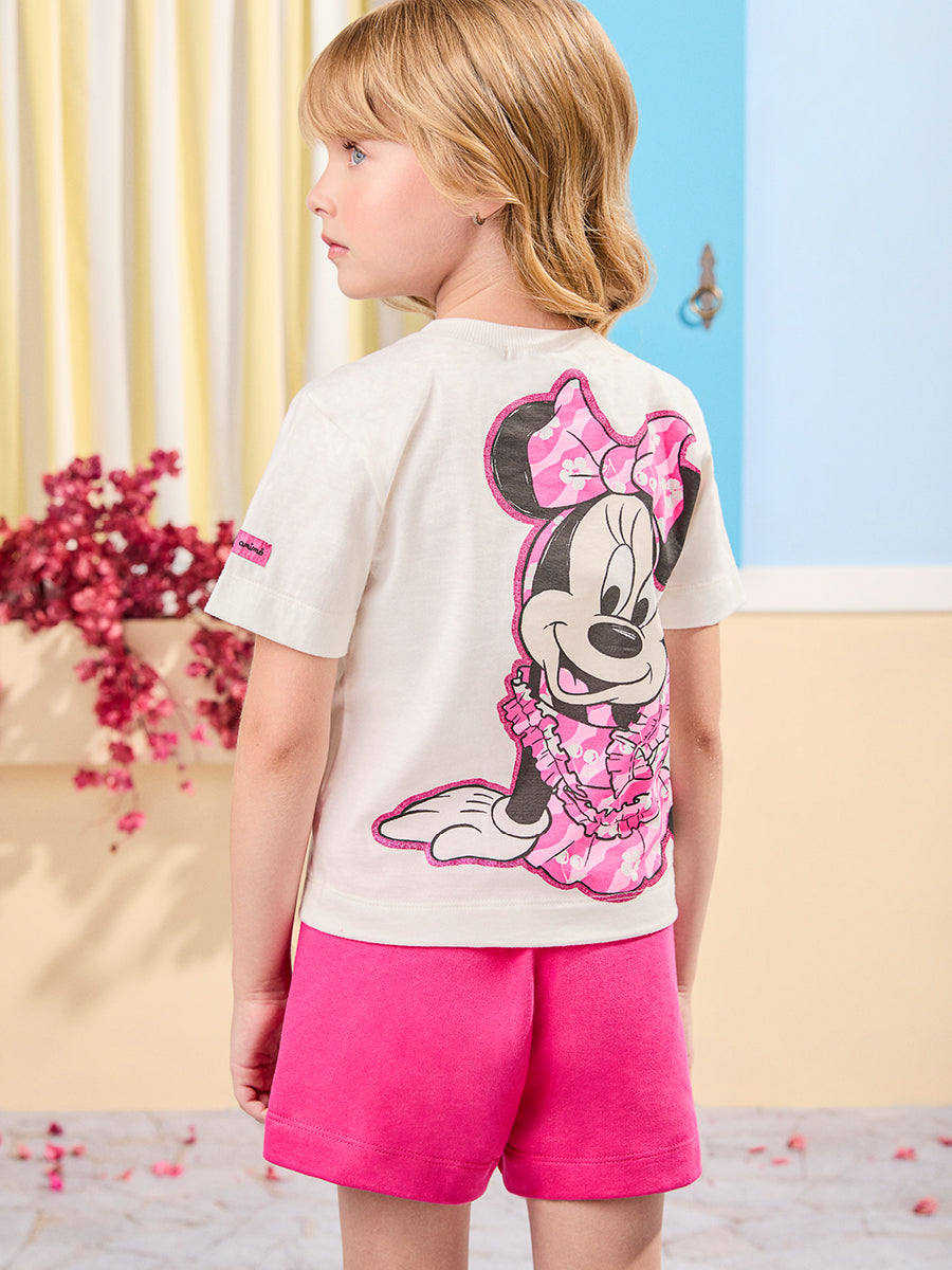 Conjunto Infantil Animê Verão Shorts Rosa e Blusa Minnie Disney