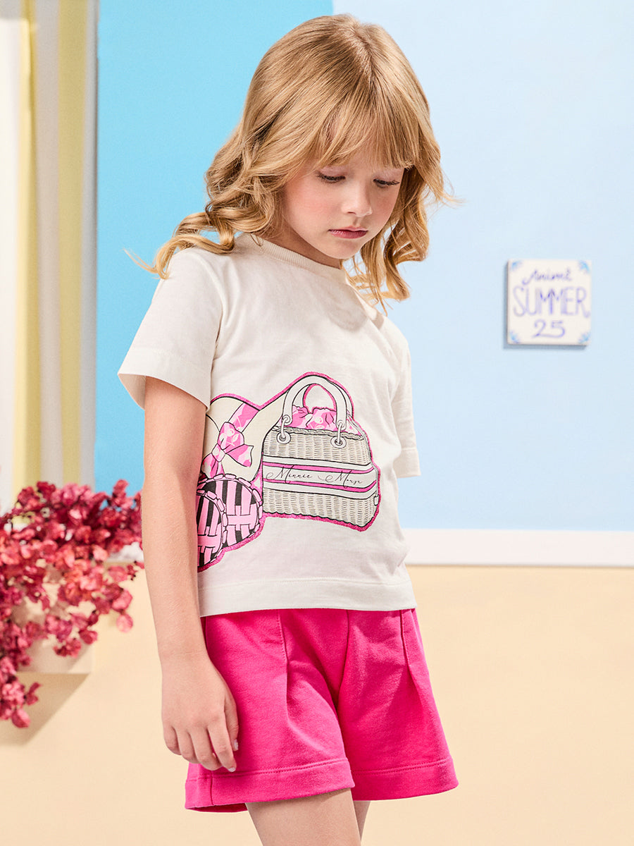 Conjunto Infantil Animê Verão Shorts Rosa e Blusa Minnie Disney