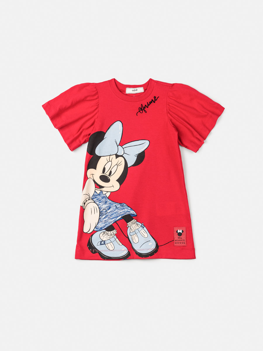 Vestido Infantil Animê Inverno Minnie Vermelho Disney