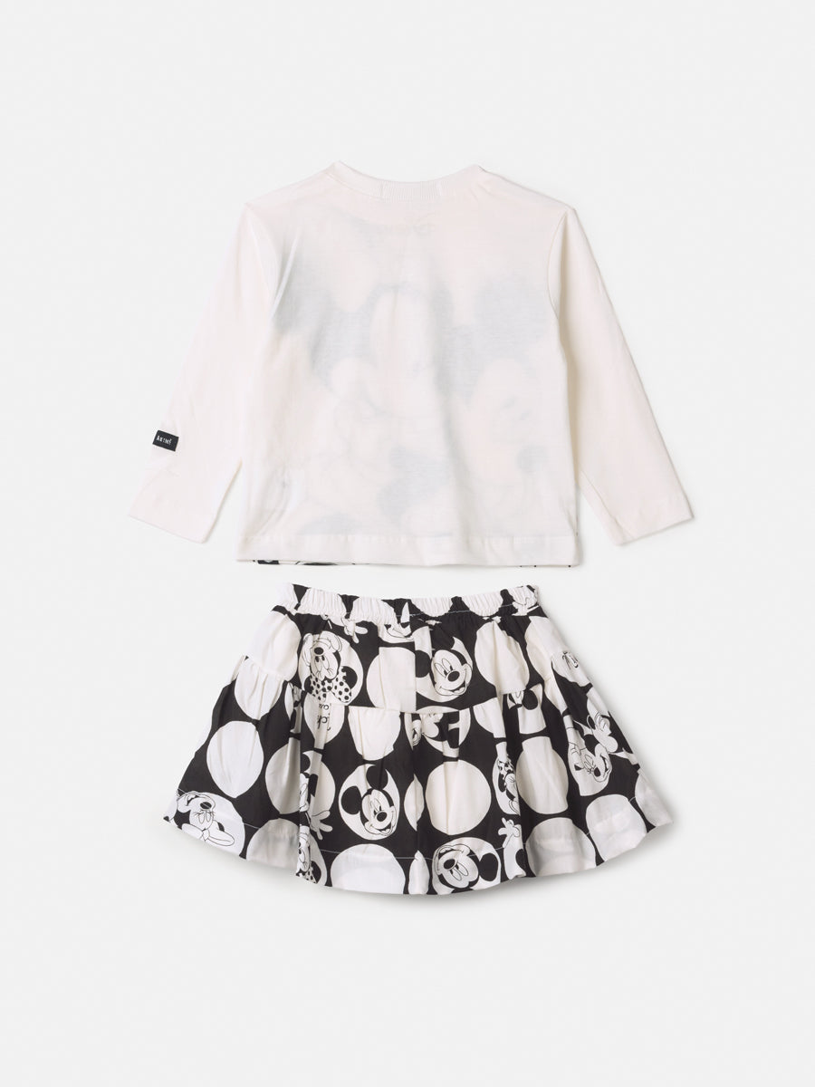 Conjunto Infantil Animê Inverno Saia e Blusa Manga Longa Mickey e Minnie