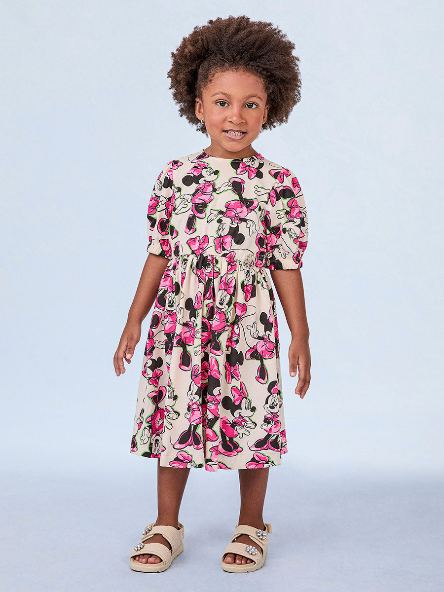 Vestido Infantil Animê Verão Minnie Rosa Disney