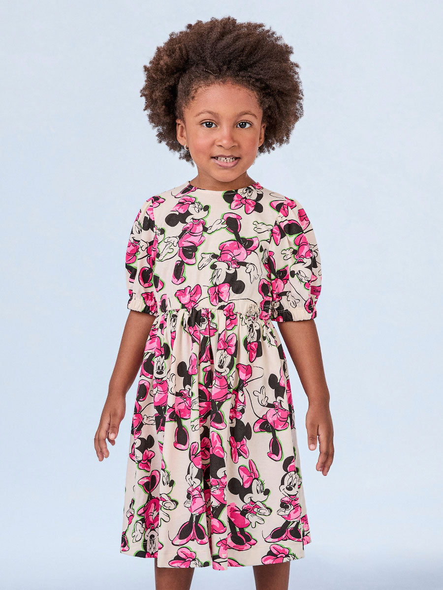 Vestido Infantil Animê Verão Minnie Rosa Disney
