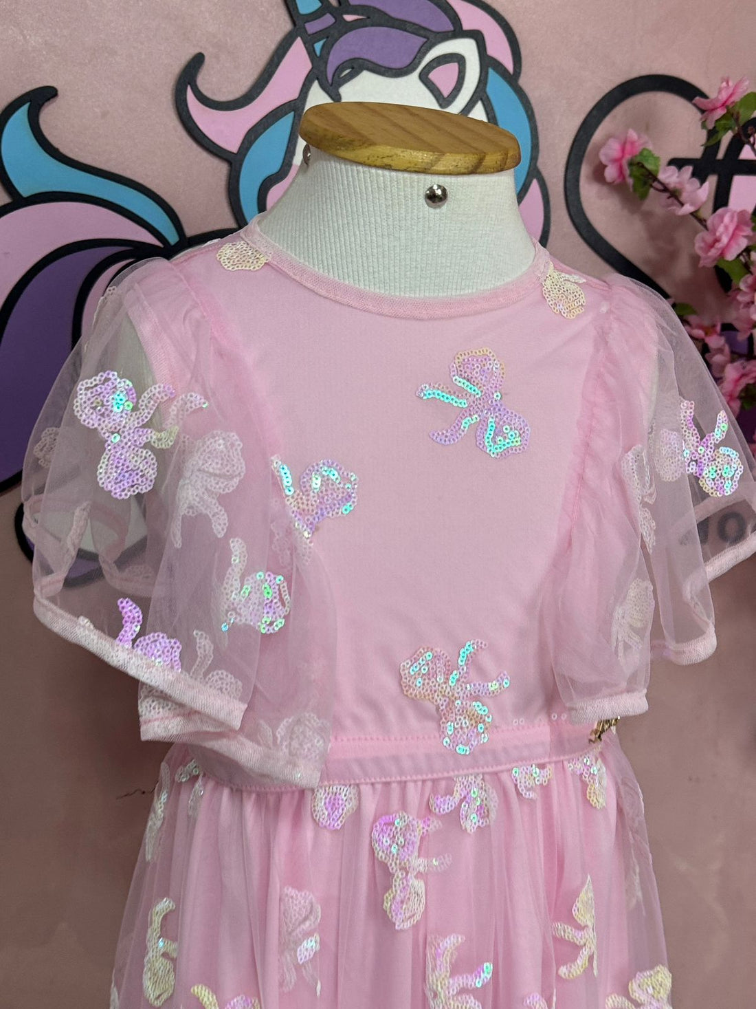Vestido Infantil Animê Verão Tule Rosa Laço