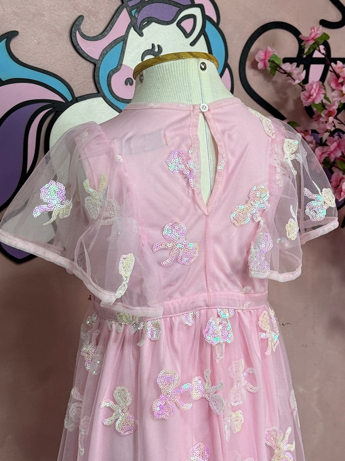 Vestido Infantil Animê Verão Tule Rosa Laço