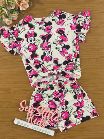 Conjunto Infantil Animê Verão Shorts e Blusa Minnie Rosa Disney