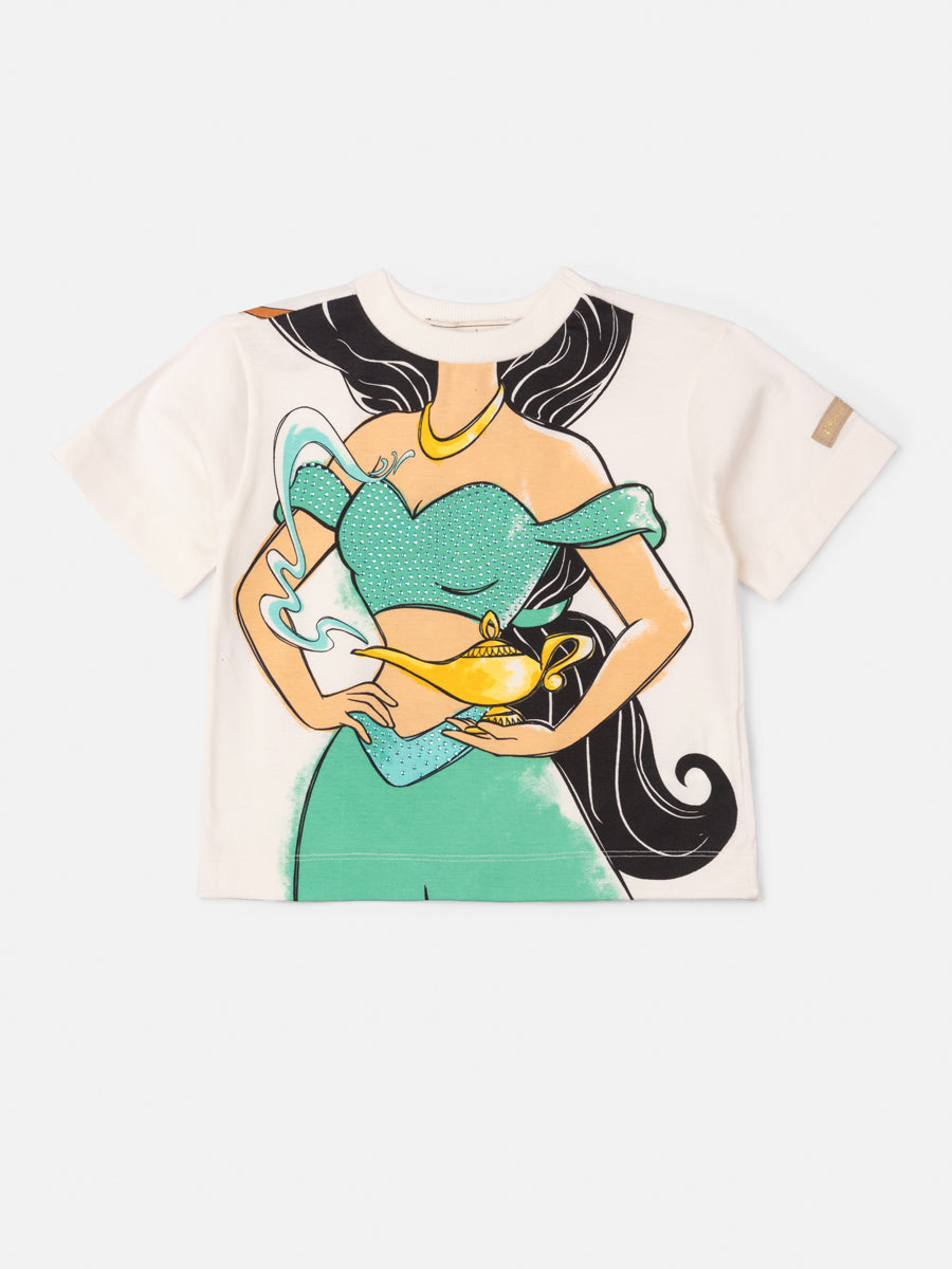 Blusa Infantil Animê Verão Princesa Jasmine Disney