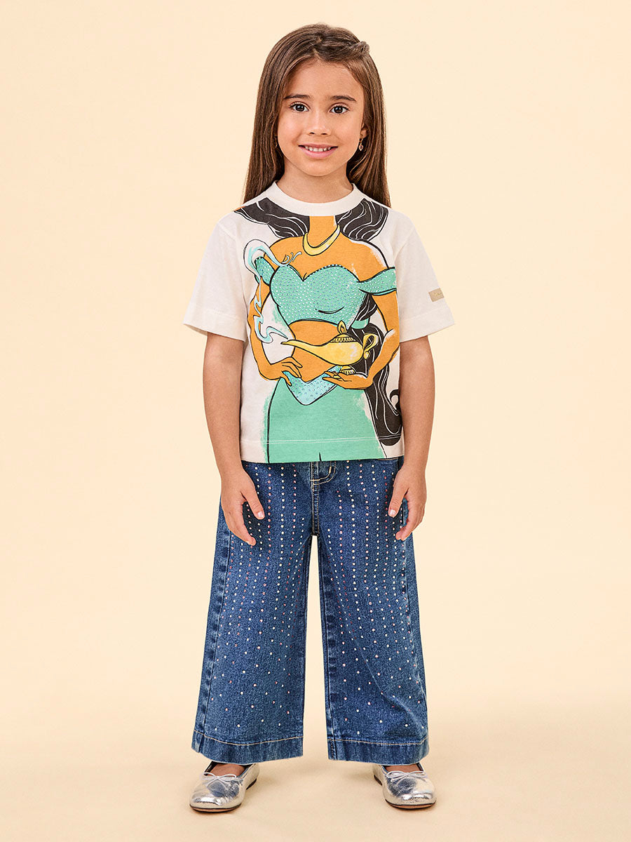 Blusa Infantil Animê Verão Princesa Jasmine Disney