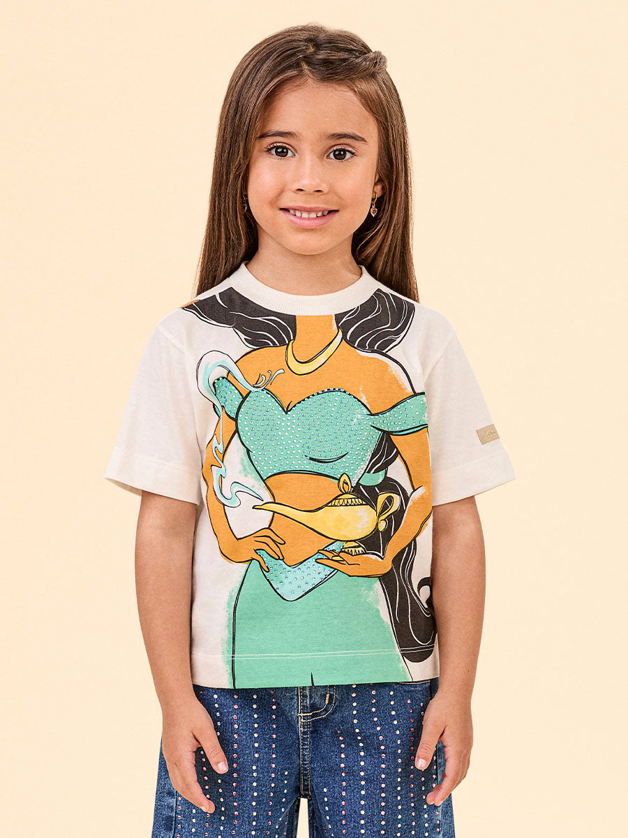 Blusa Infantil Animê Verão Princesa Jasmine Disney