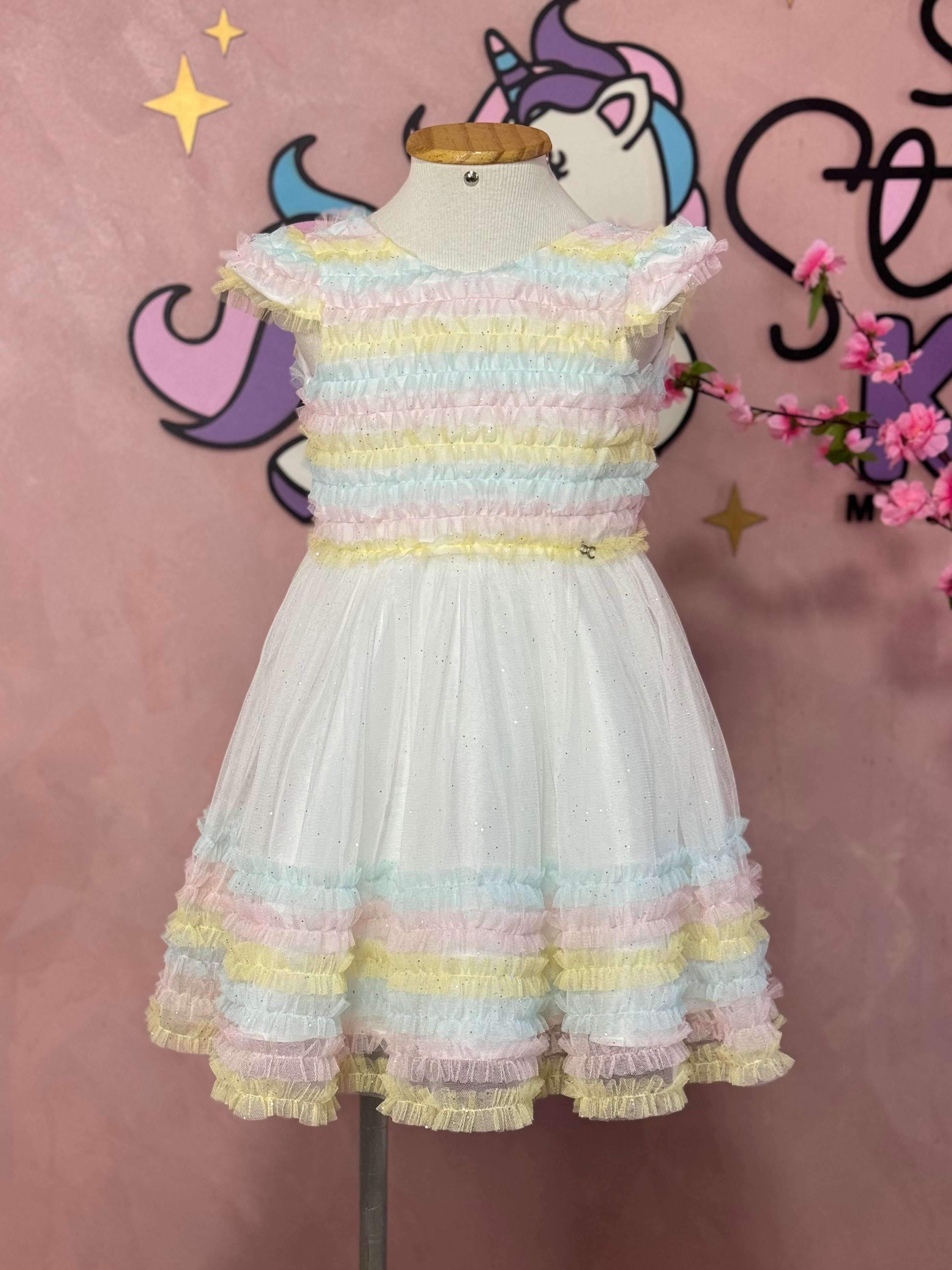 Vestido de Festa Infantil Petit Cherie Inverno Tule Colorido