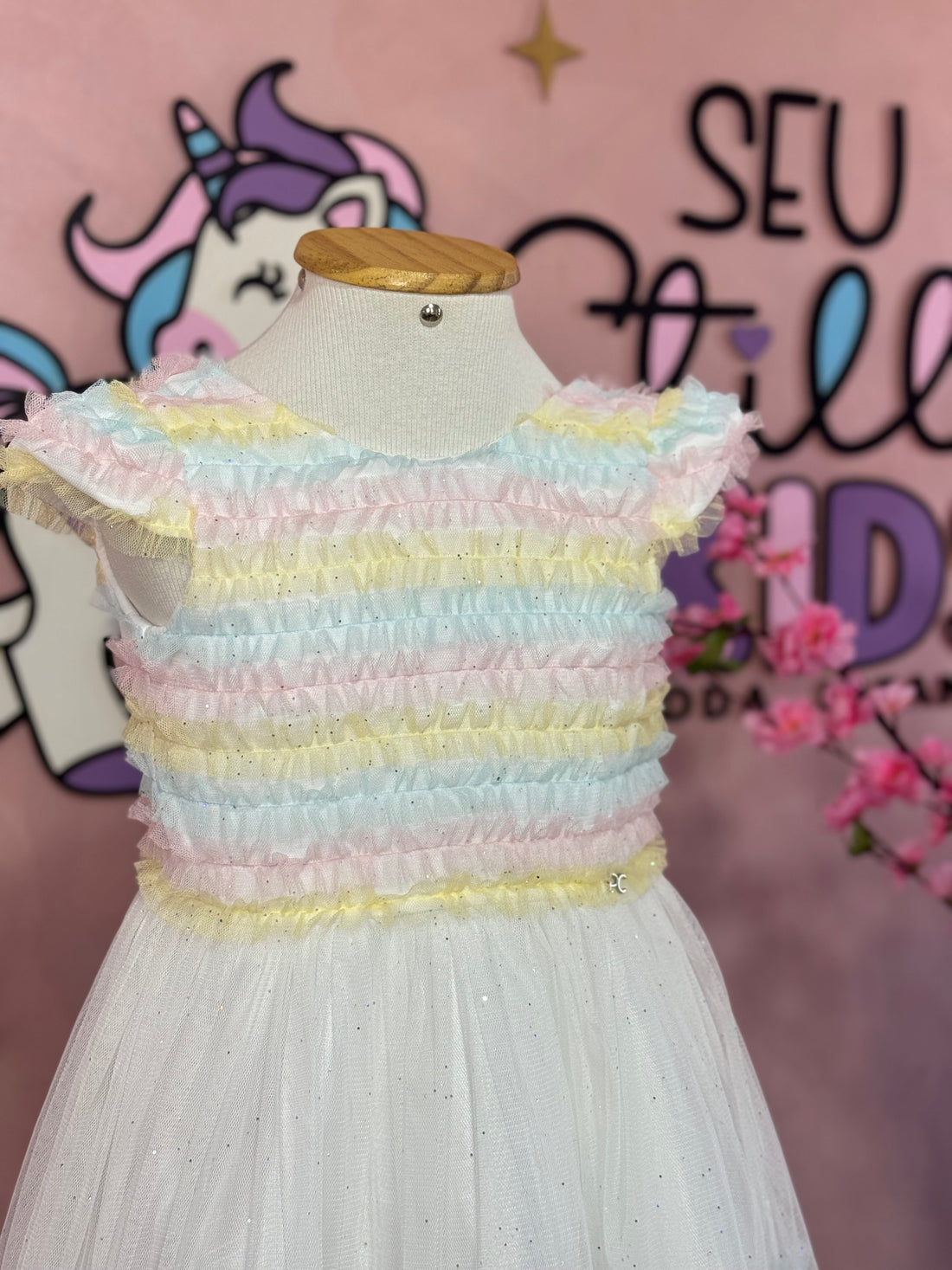 Vestido de Festa Infantil Petit Cherie Inverno Tule Colorido