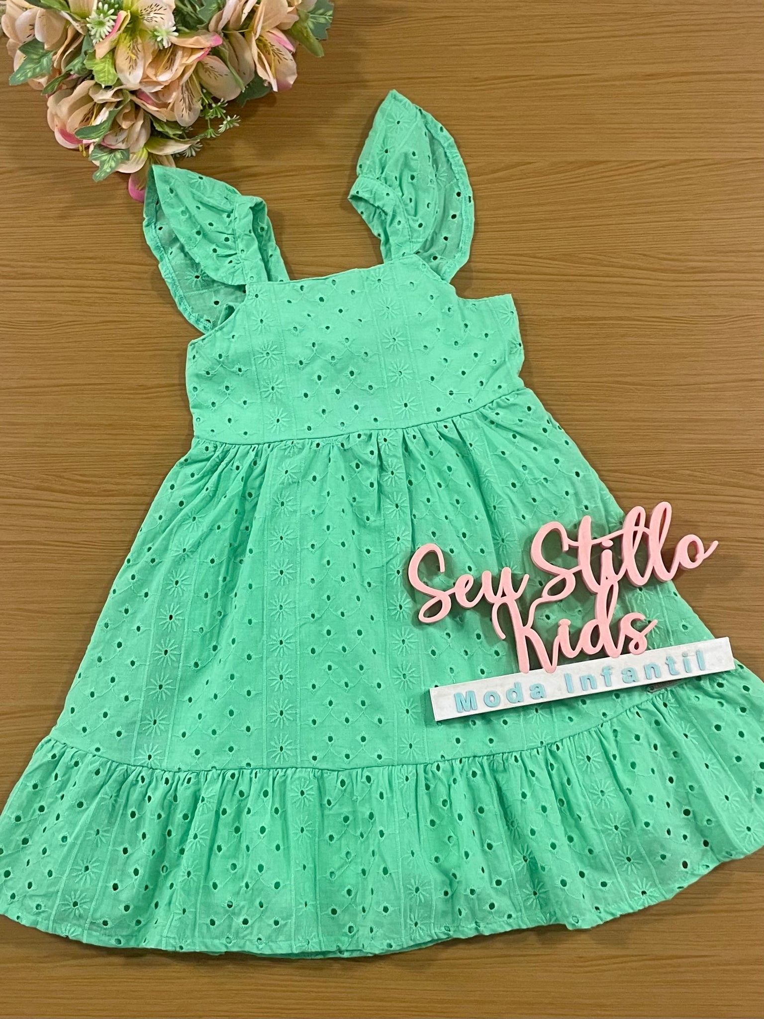 Vestido Infantil Catavento Verão Verde Laise