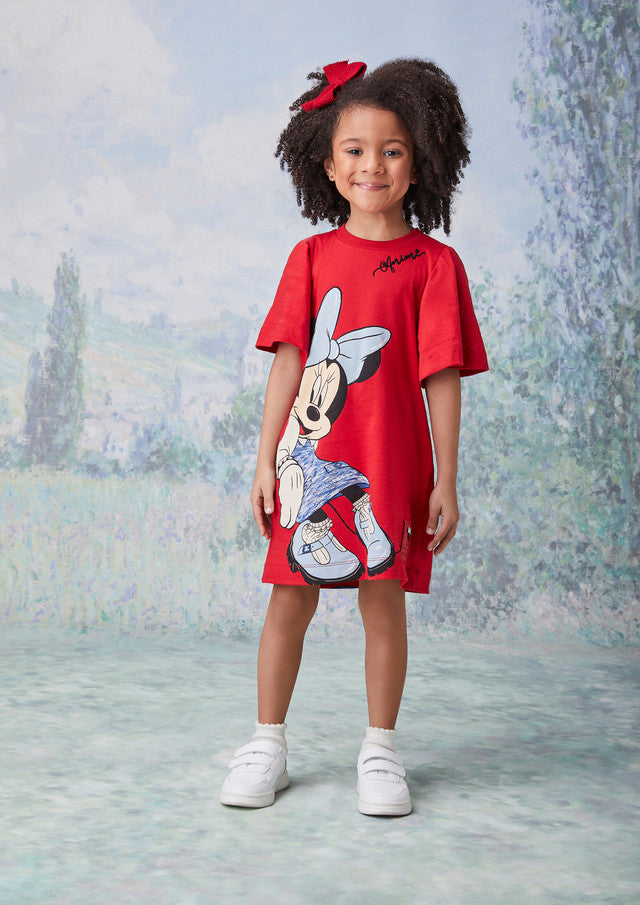 Vestido Infantil Animê Inverno Minnie Vermelho Disney