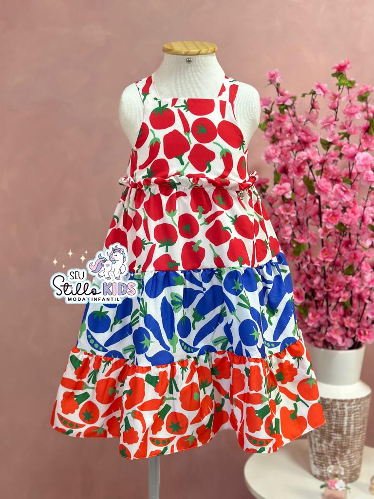 Vestido Infantil Mon Sucre Verão Branco Legumes