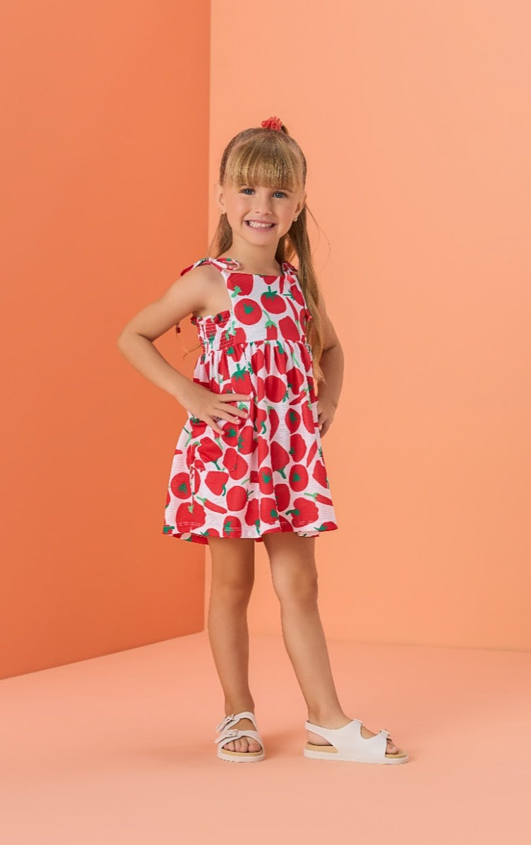 Vestido Infantil Mon Sucre Verão Branco Legumes