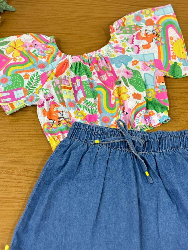 Conjunto Infantil Kukie Alecrim Verão Com Saia Midi e Blusa Cidade Feliz
