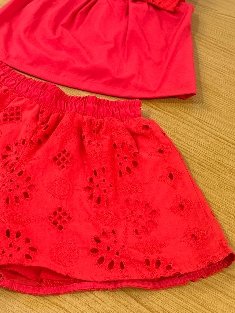 Conjunto Infantil Momi Verão Com Shorts e Blusa Vermelha