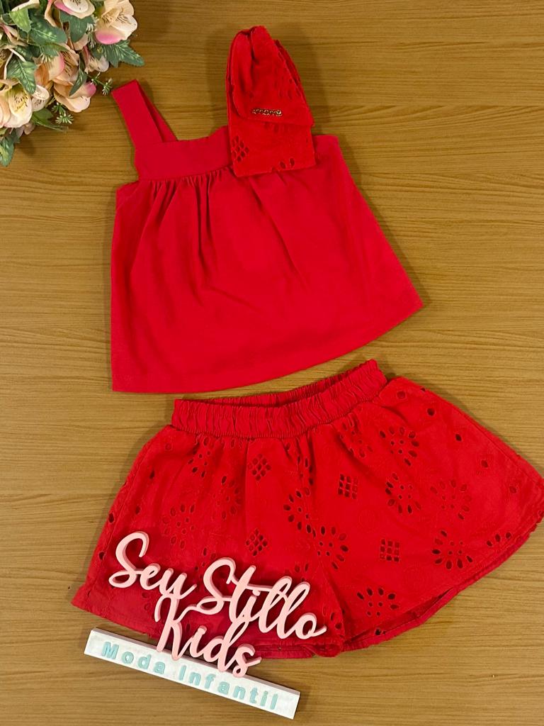 Conjunto Infantil Momi Verão Com Shorts e Blusa Vermelha