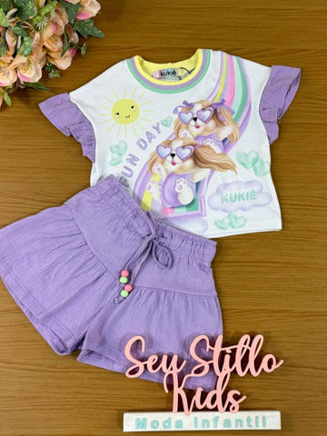 Conjunto Infantil Kukie Verão Com Shorts e Blusa Cachorrinha