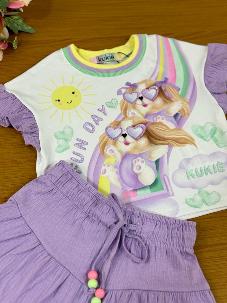 Conjunto Infantil Kukie Verão Com Shorts e Blusa Cachorrinha