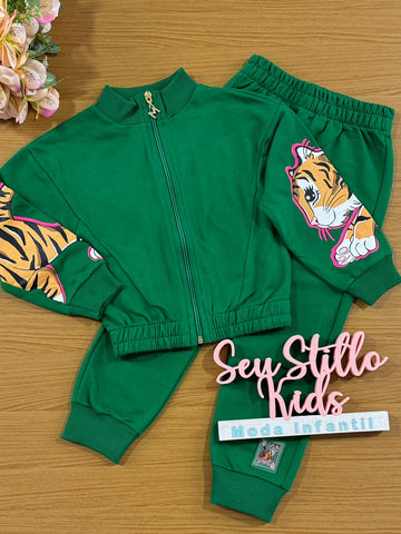 Conjunto Infantil Momi Inverno Com Calça e Jaqueta Verde Tigre