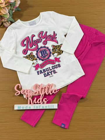 Conjunto Infantil Momi Inverno Legging Rosa e Blusa Oncinha