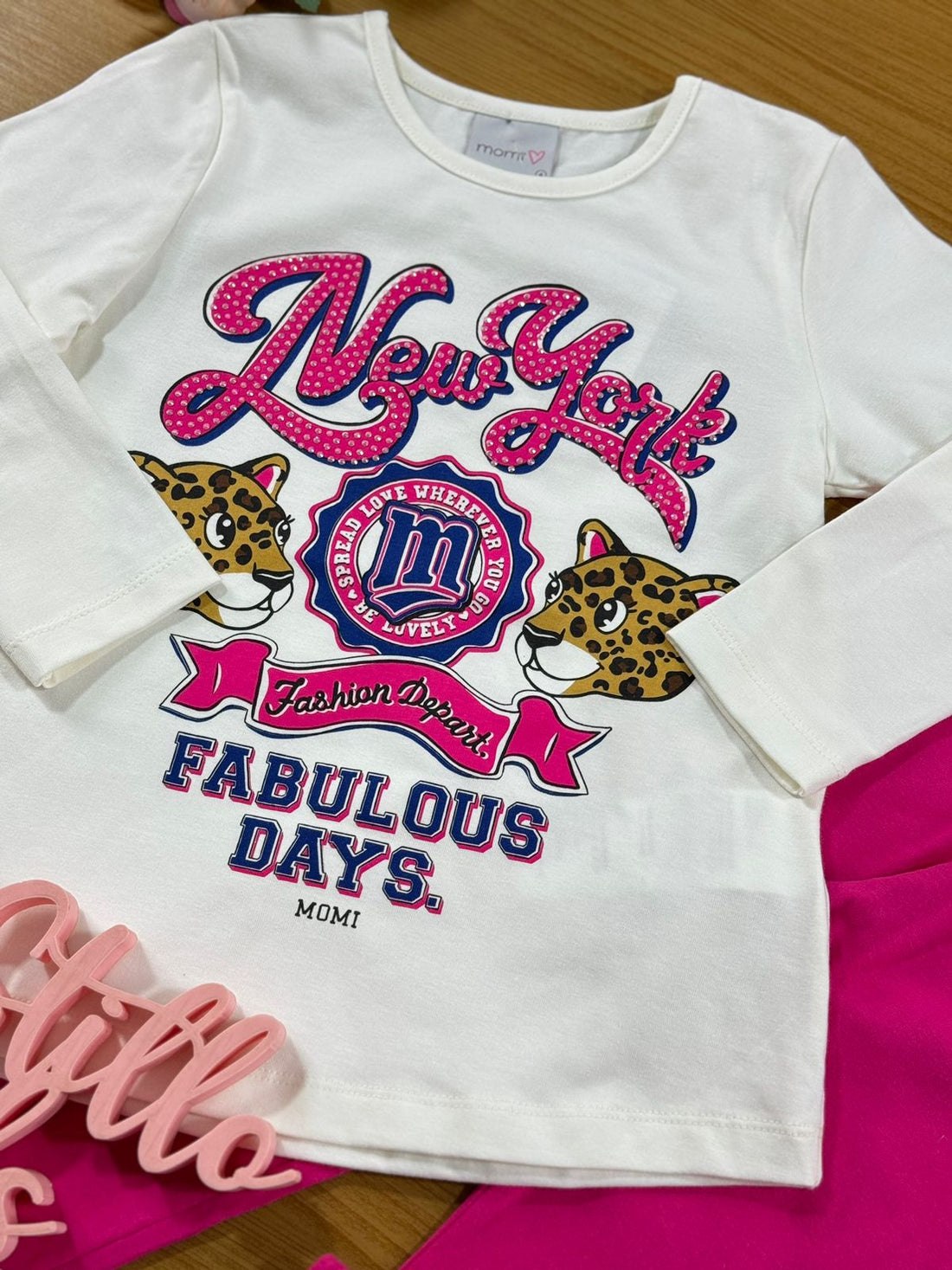 Conjunto Infantil Momi Inverno Legging Rosa e Blusa Oncinha