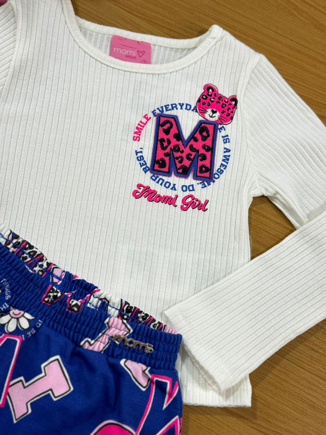 Conjunto Infantil Momi Inverno Shorts Saia Azul e Blusa Tigre
