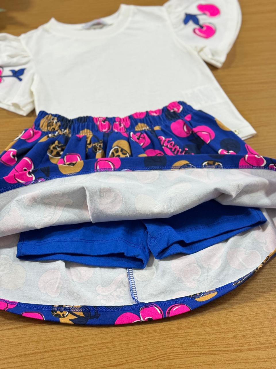 Conjunto Infantil Momi Inverno Saia e Blusa Branca Cereja