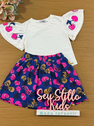 Conjunto Infantil Momi Inverno Saia e Blusa Branca Cereja