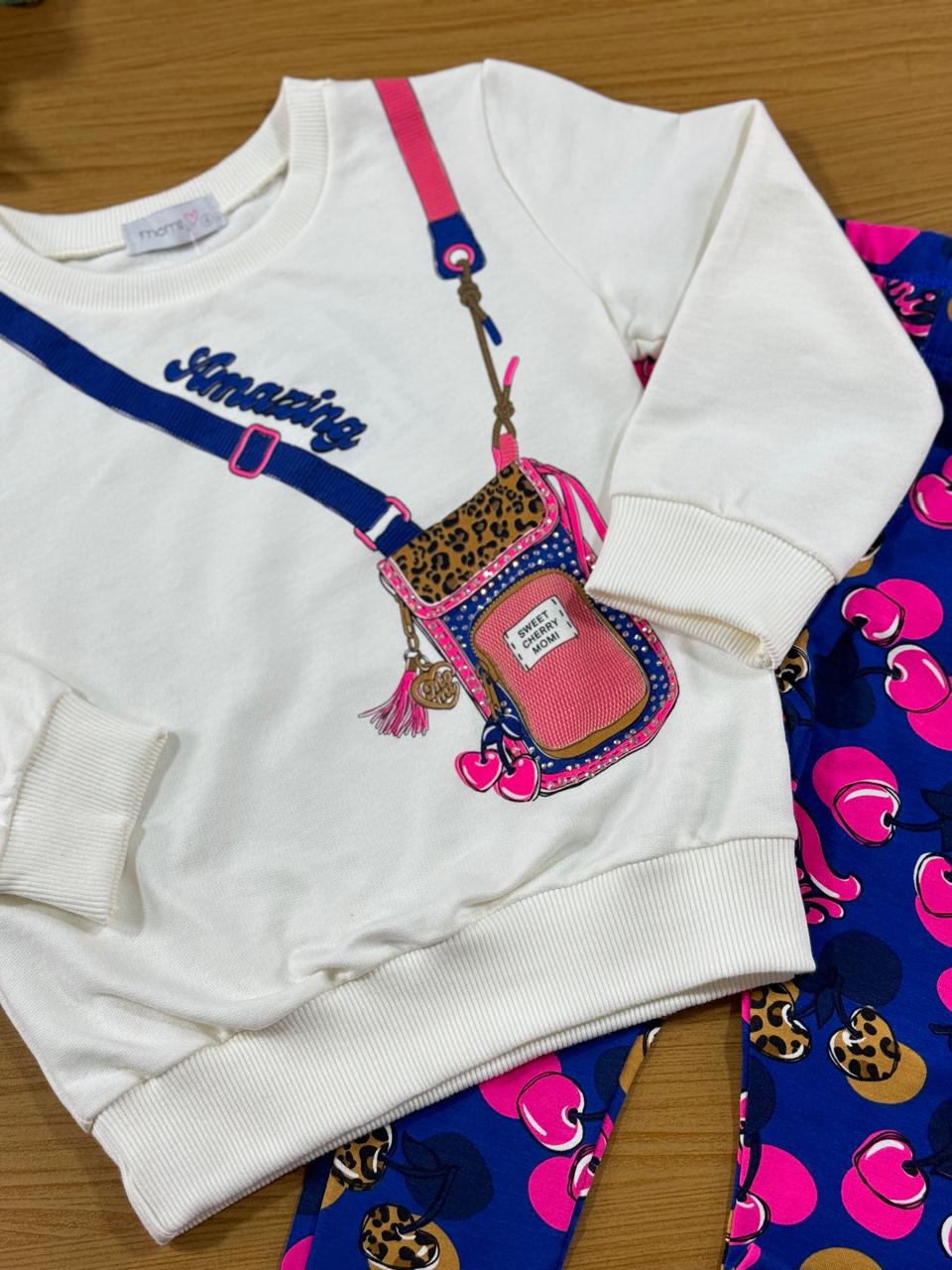 Conjunto Infantil Momi Inverno Calça Cerejinha e Moletom Sem Flanela Bolsinha