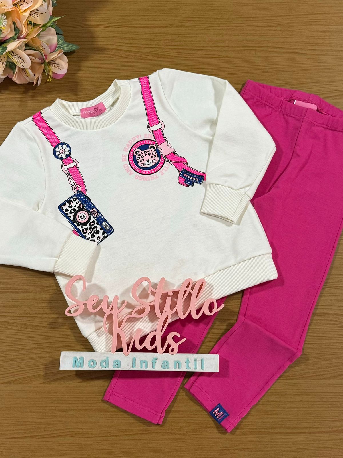 Conjunto Infantil Momi Inverno Calça e Moletom Sem Flanela Oncinha Mochila