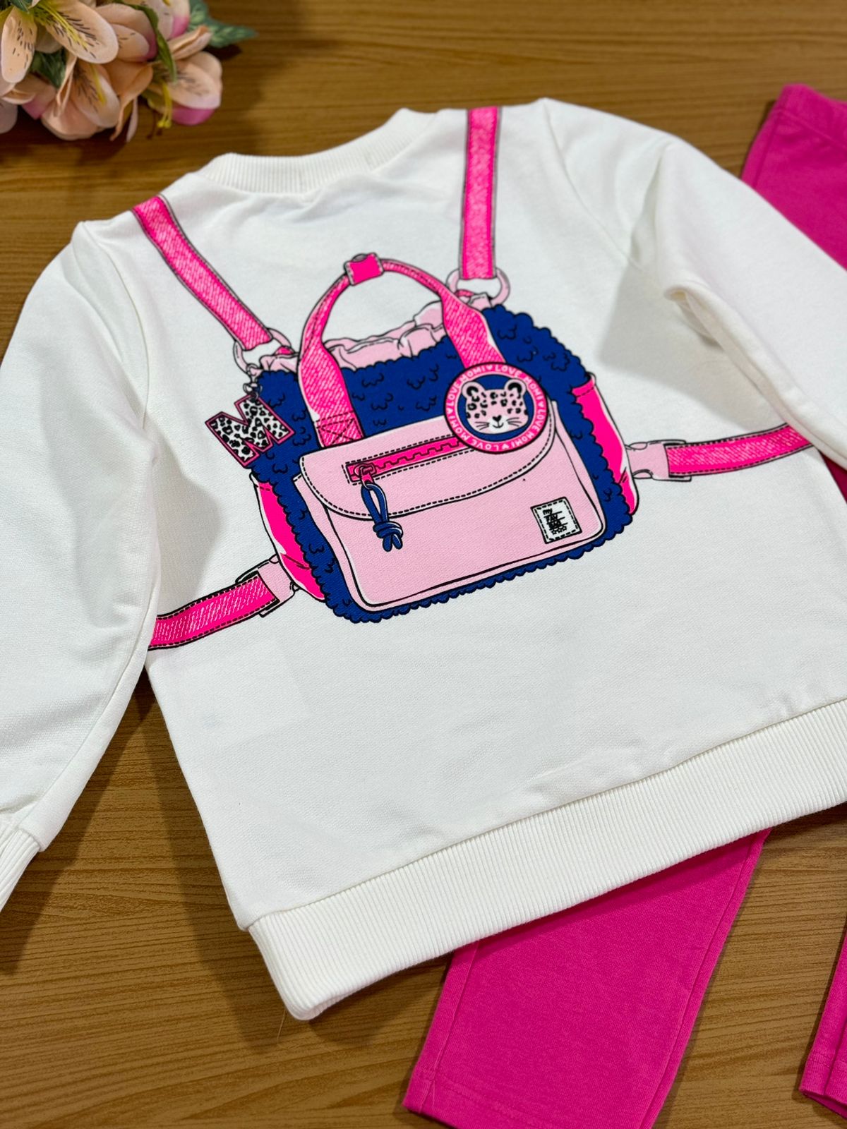 Conjunto Infantil Momi Inverno Calça e Moletom Sem Flanela Oncinha Mochila
