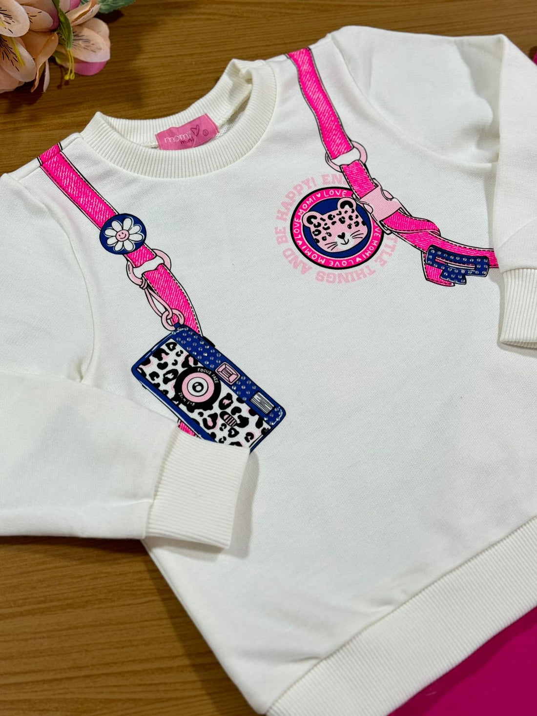 Conjunto Infantil Momi Inverno Calça e Moletom Sem Flanela Oncinha Mochila