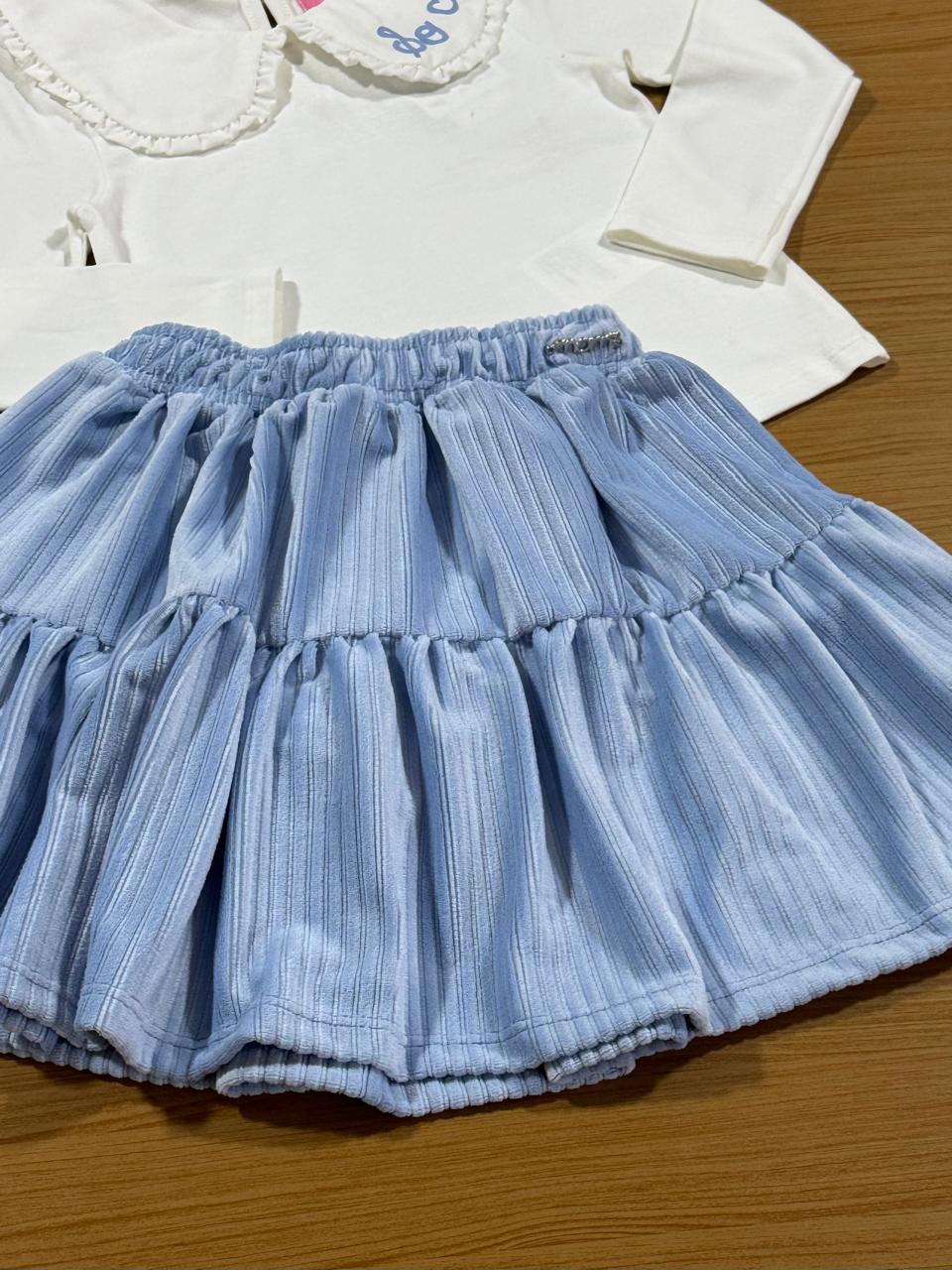 Conjunto Infantil Momi Inverno Saia Azul e Blusa Off White