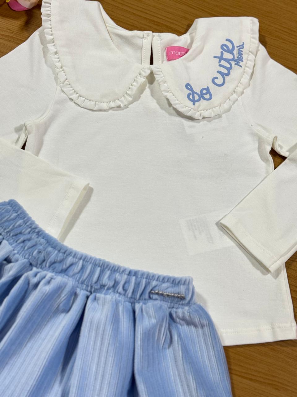 Conjunto Infantil Momi Inverno Saia Azul e Blusa Off White