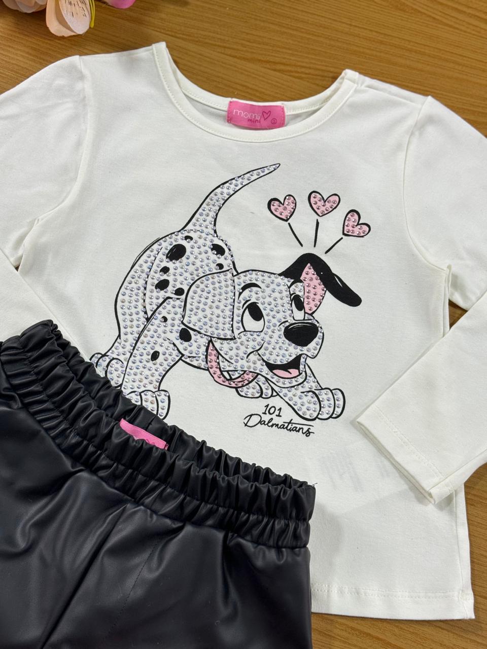 Conjunto Infantil Momi Inverno Short Preto e Blusa 101 Dálmatas