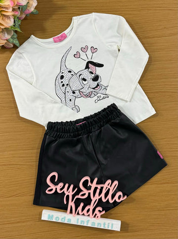 Conjunto Infantil Momi Inverno Short Preto e Blusa 101 Dálmatas