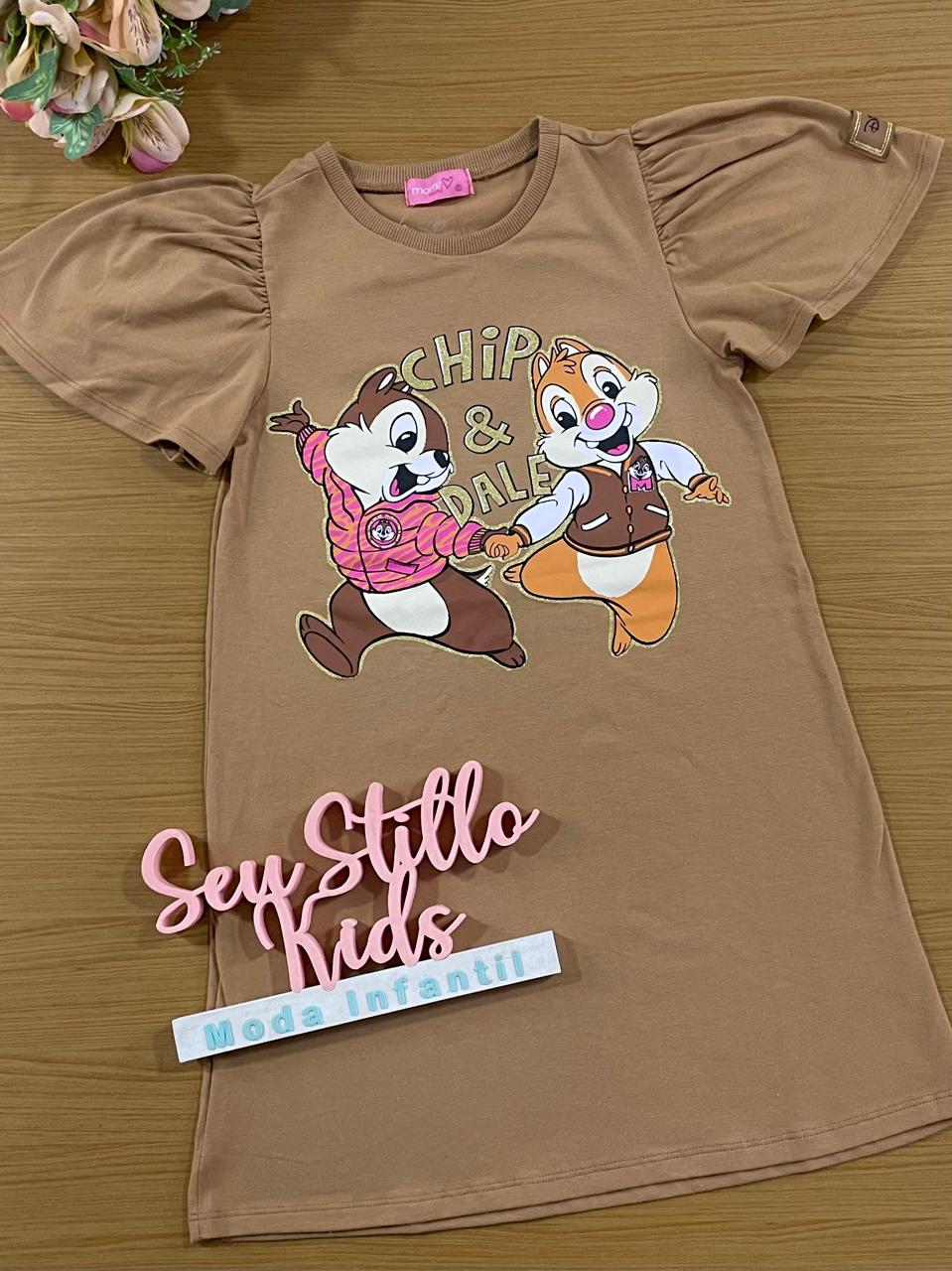 Vestido Infantil Momi Inverno Tico e Teco Manga Curta