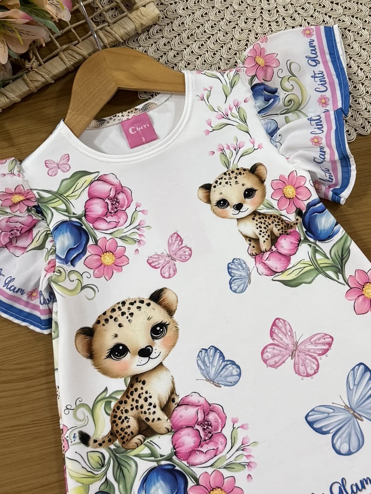 Vestido Infantil Cinti Verão Branco Oncinha Floral