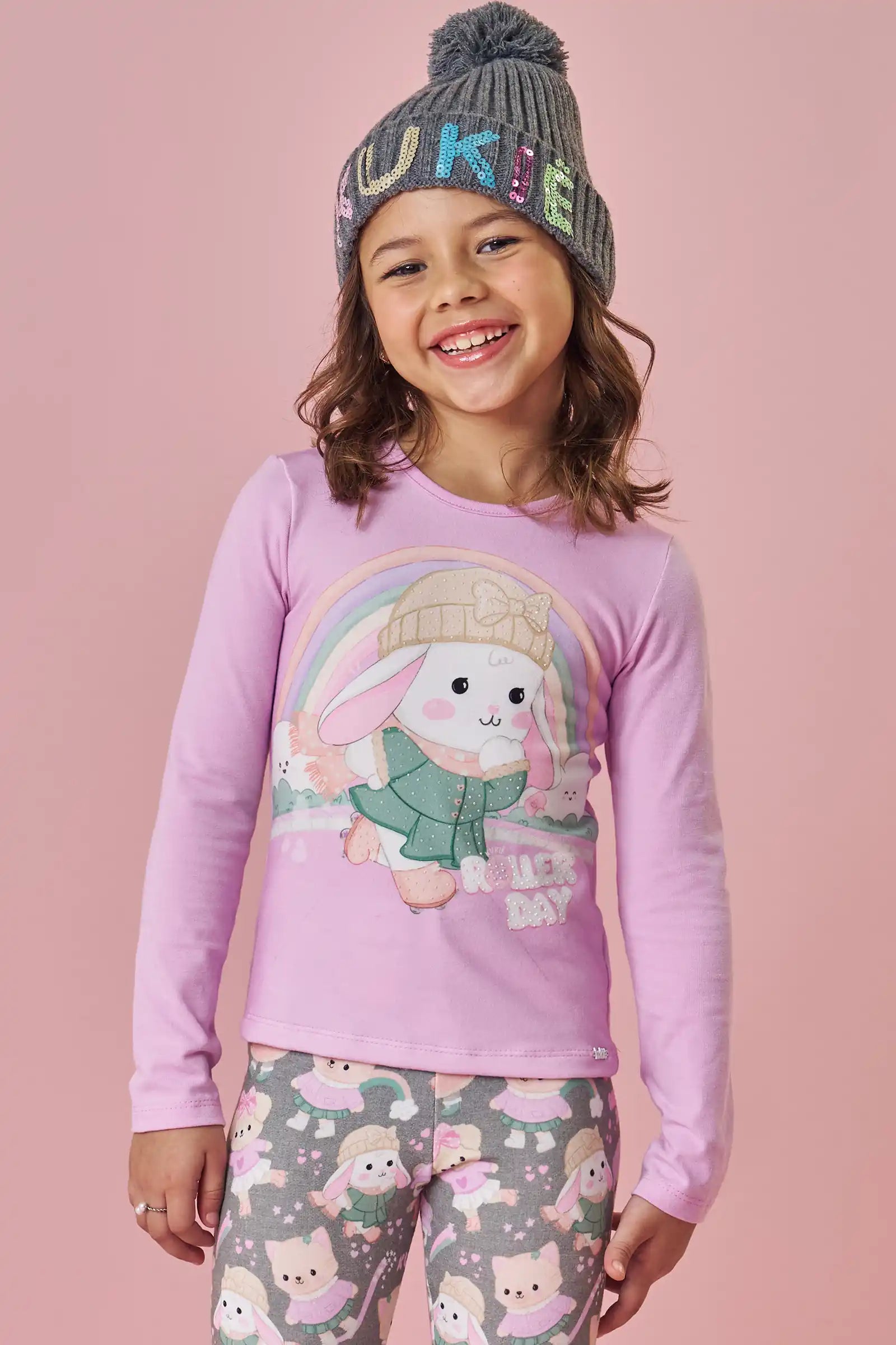 Blusa Infantil Kukiê Inverno Manga Longa Lilás Coelhinha