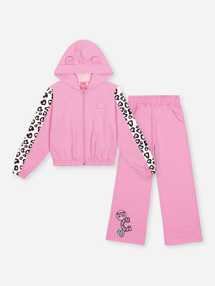 Conjunto Infantil Cinti Inverno com Jaqueta e Calça Rosa Oncinha