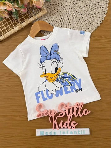 Blusa Infantil Menina Momi Branca Daisy Flowery Disney