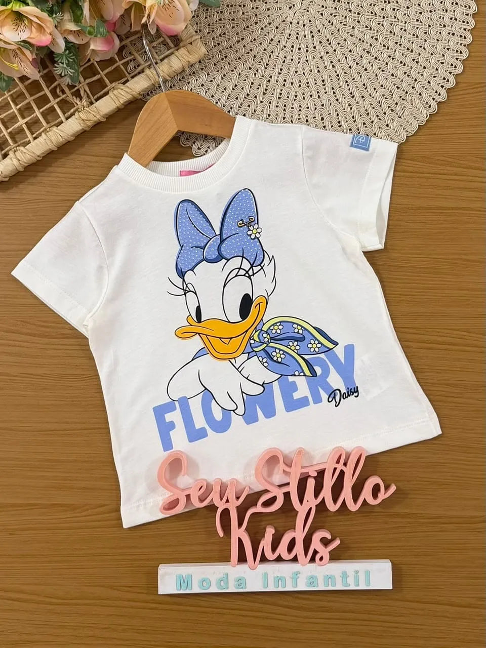 Blusa Infantil Menina Momi Branca Daisy Flowery Disney