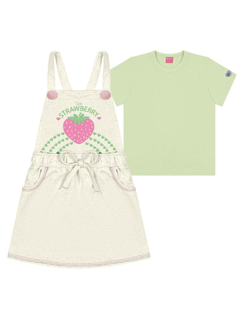 Salopete Infantil Cinti Verão Moranguinho com Blusa Verde