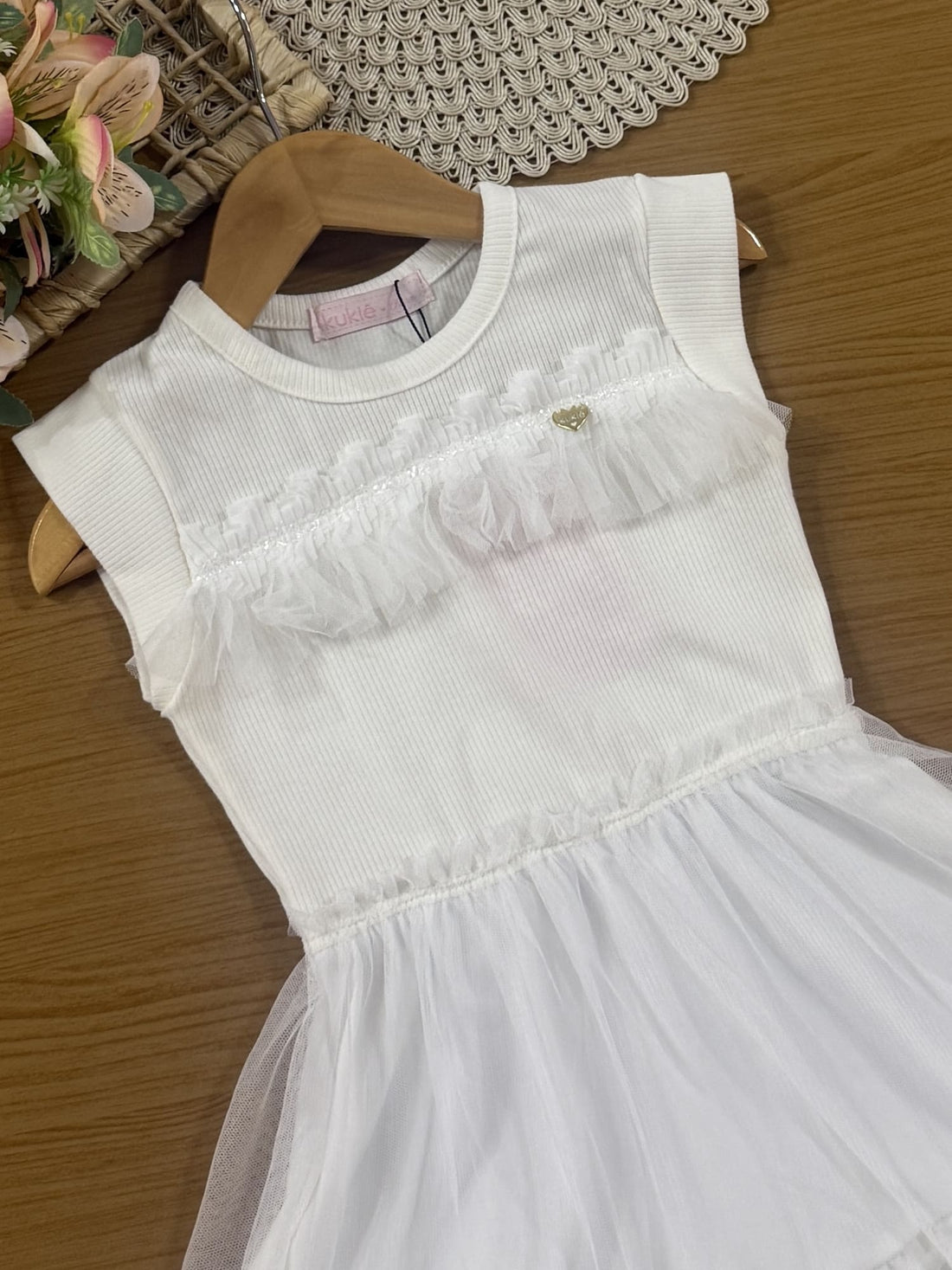 Vestido Infantil Kukiê Verão Off White em Tule